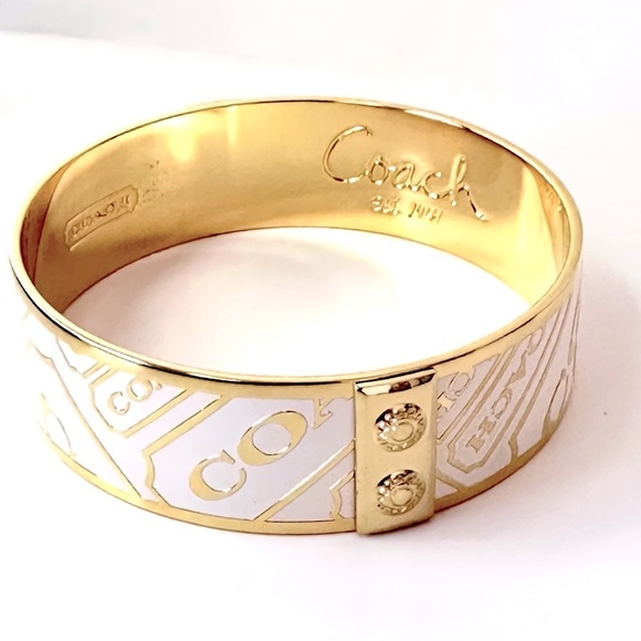 COACH Polished Gold & White Enamel Bangle Bracelet NEW - Picture 5 of 9